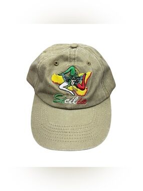 Sicilia Italy Embroidered Medusa Trinacria Adjustable Hat Khaki